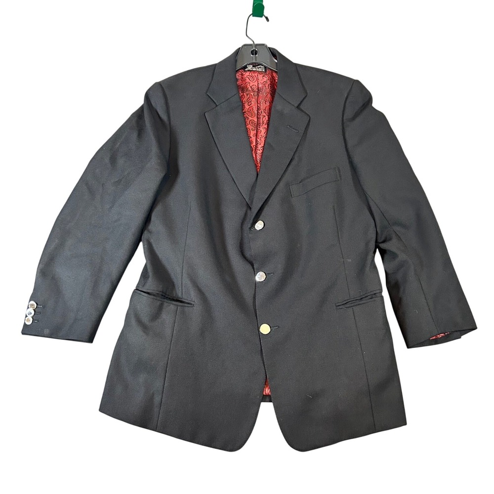 VTG Henry Poole Savile Row Mens Black Blazer Paisley Lining‎ Silver Buttons 44R